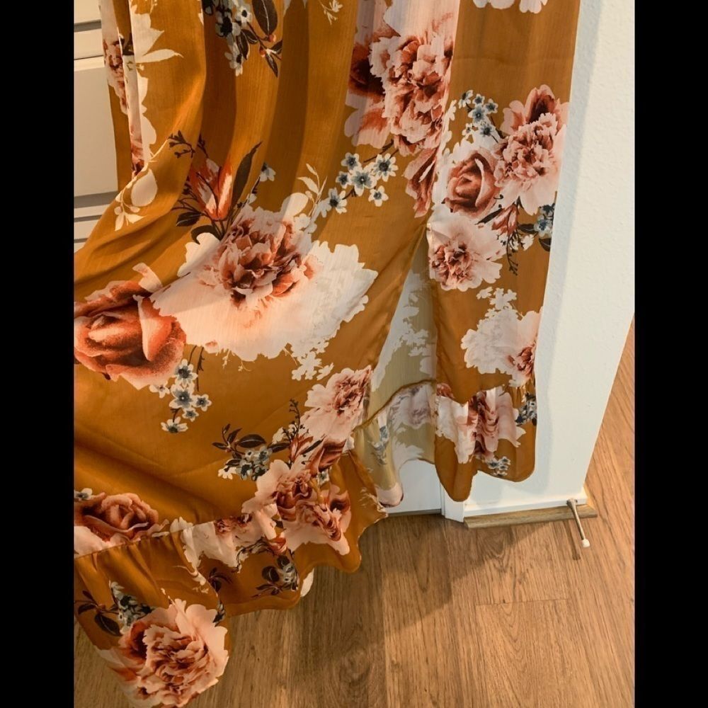 Free Press Mustard Floral Ruffle Maxi Dress size XS  Wine Tasking Dress - Picture 4 of 5